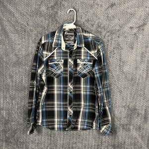 Buckle Black Label No 48 Size M Athletic Fit Black Plaid Long Sleeve Western